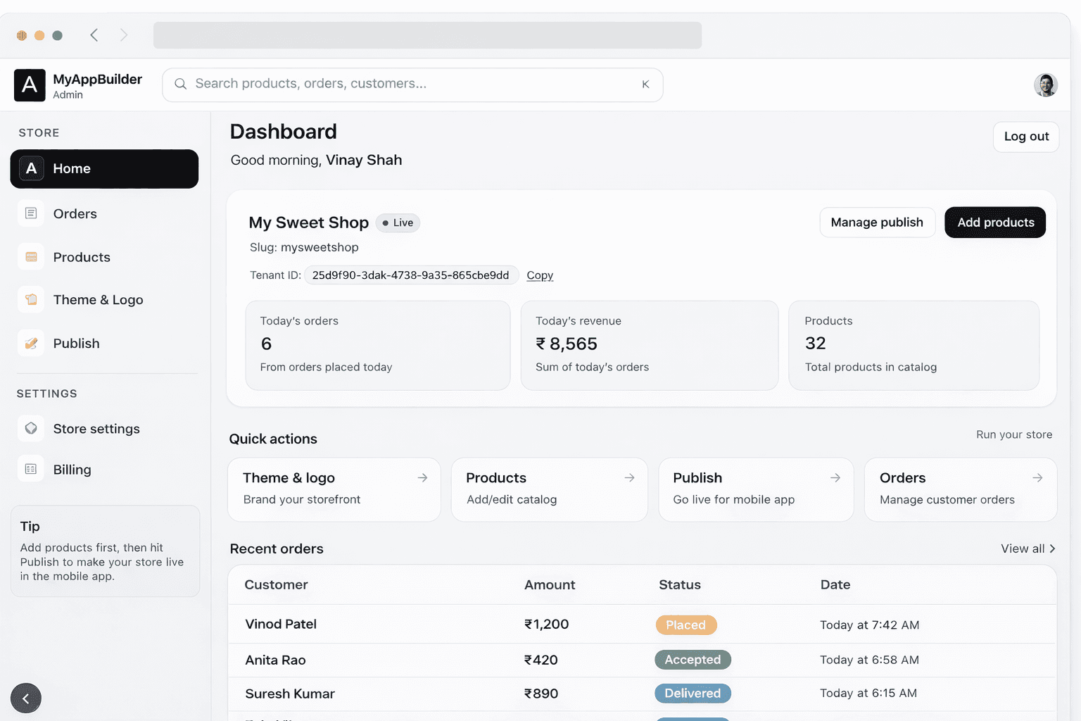 Store dashboard preview