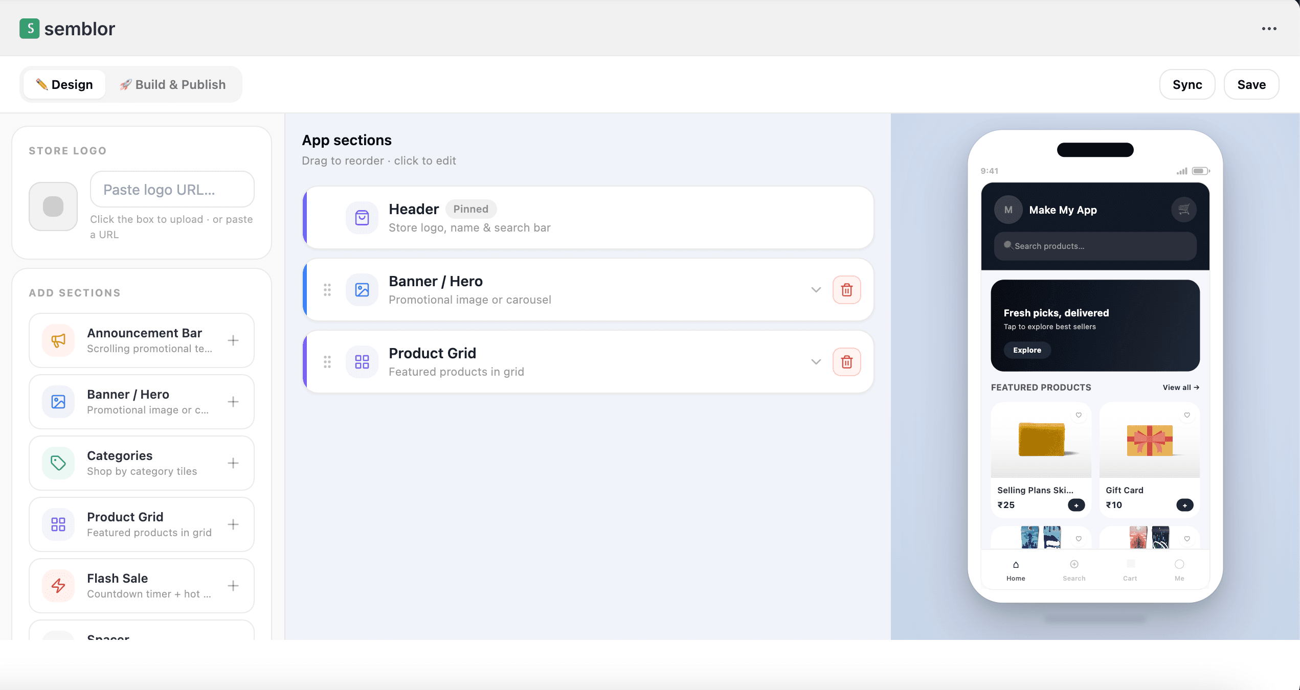 Semblor builder inside Shopify